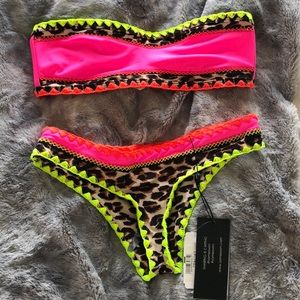 SAME Swim Bandeau Bikini Top in Electric Cheetah